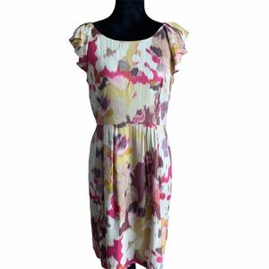 LOFT Ruffle Sleeve Watercolor Print Dress